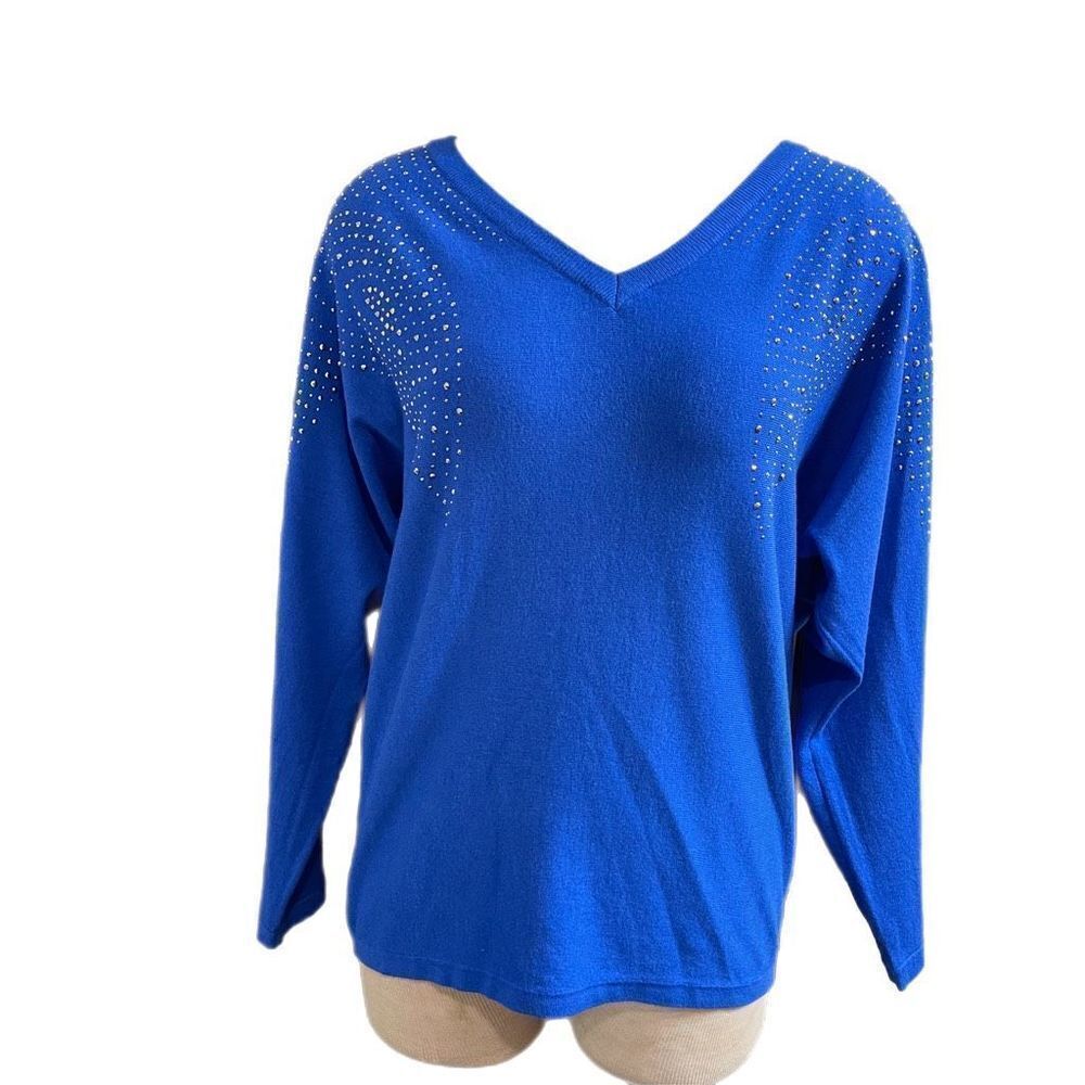 Liquid By Sioni Blue Embellished Sweater Size Large